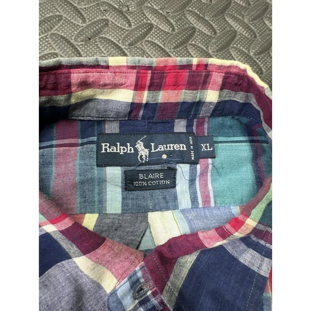 Polo Ralph Lauren Blaire Vintage Plaid Button Down Shirt Mens XL Short Sleeve